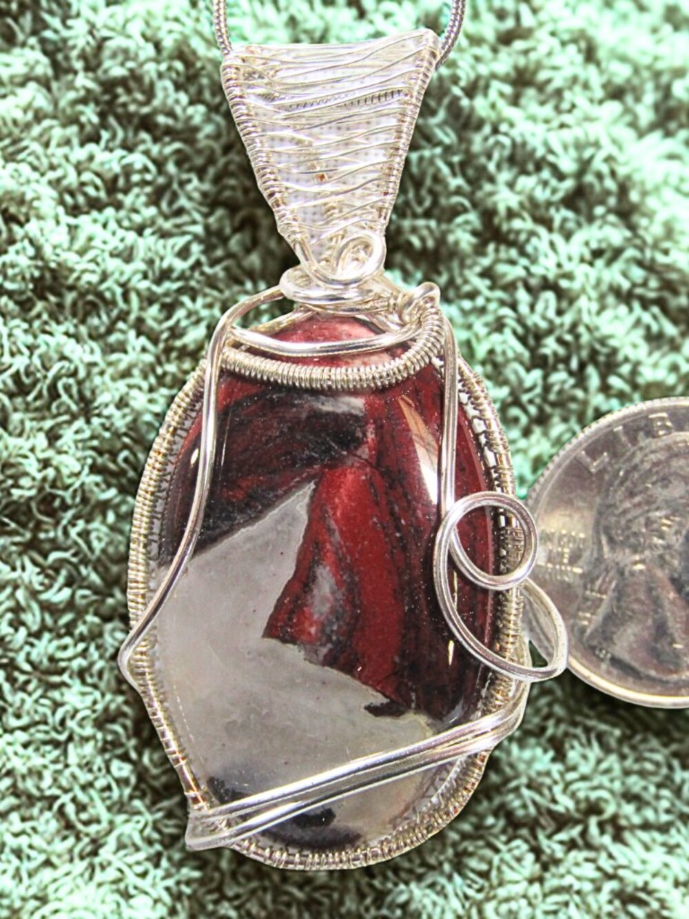 Handmade Wire Wrapped Red River Jasper Crystal Necklace. Silver Filled Wire - Picture 3 of 4